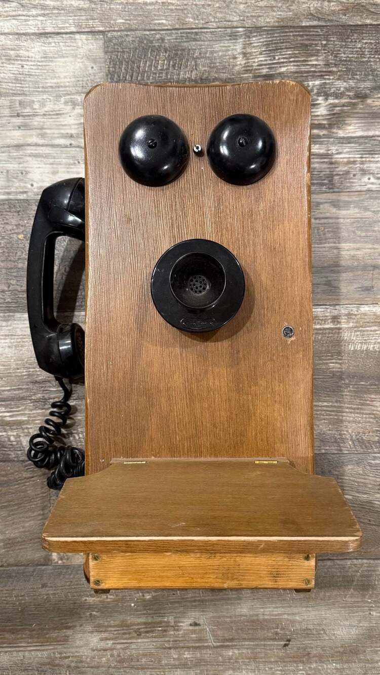 Vintage Oak Wood Wall Telephone